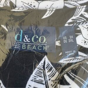 NWT denim & co beach tropical cover up top 3X black white floral resort wear